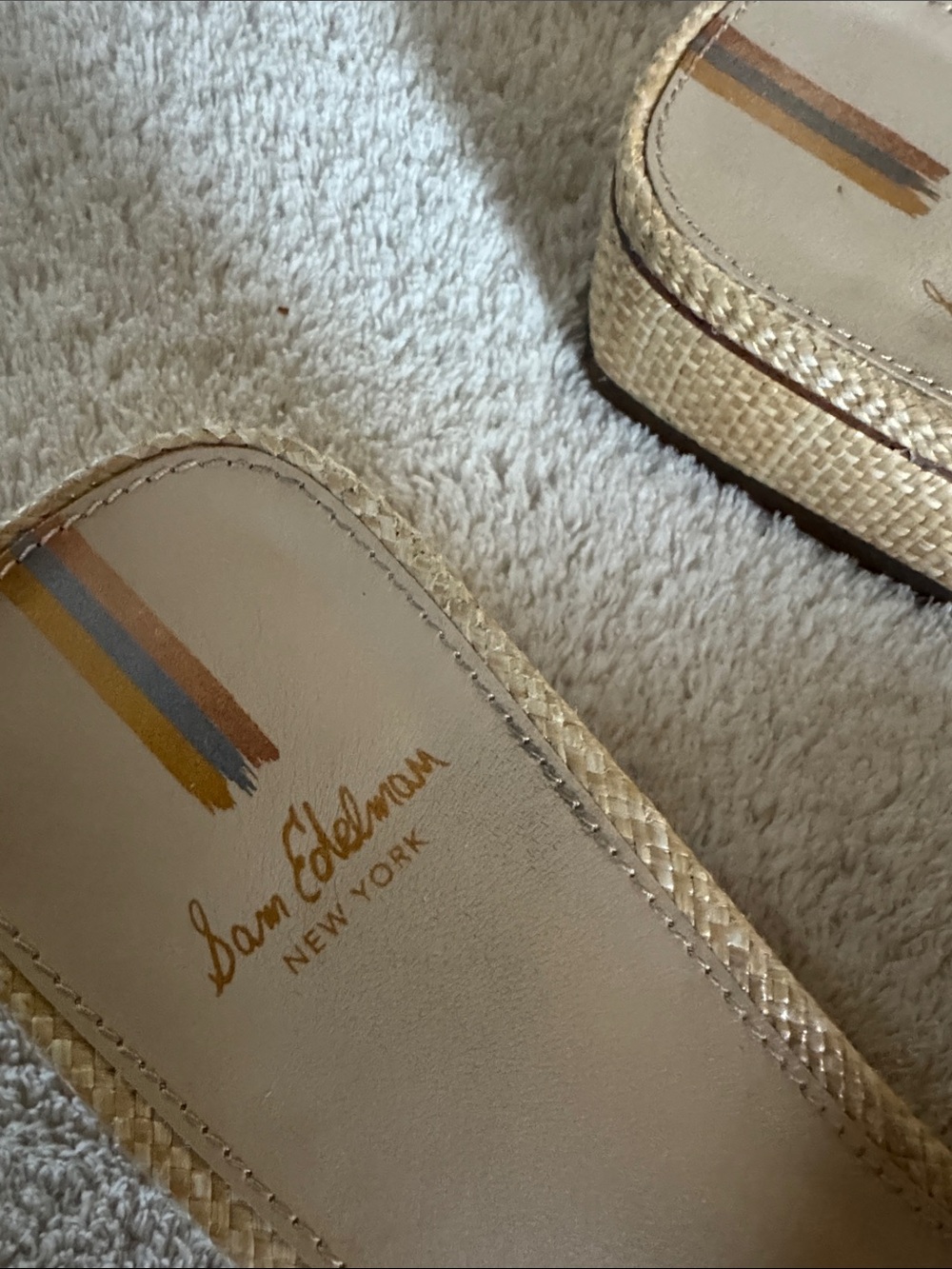 Sam Edelman Beige Straw Slide Mules with Beaded Buckle - Picture 2 of 6